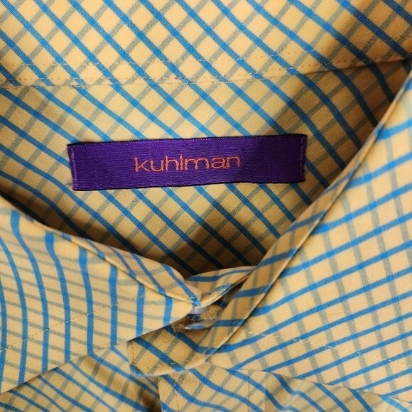 Kuhlman Long Mens Sleeve Checkered Print Button Down Shirt Size 44 - Picture 5 of 9